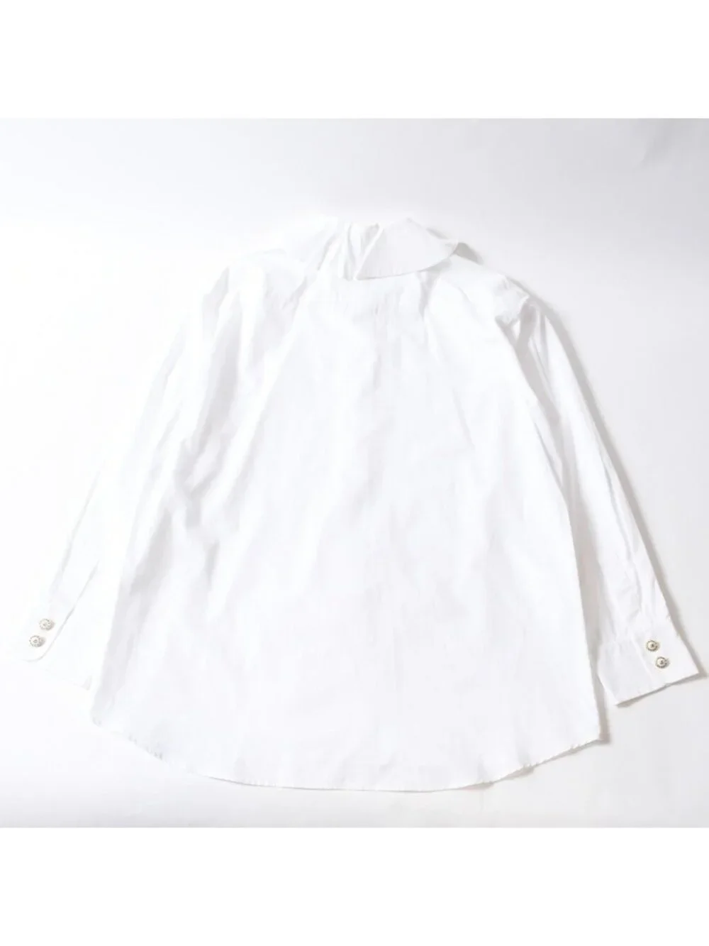 Chanel Long Sleeve Shirt Blouse CC Logo Cotton White Gold